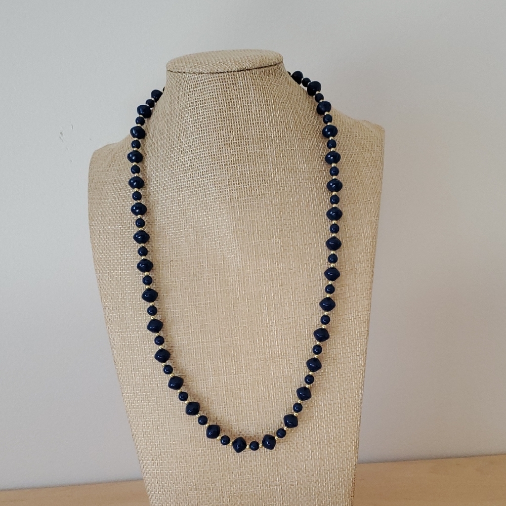 Blue And Gold-tone Beaded Necklace